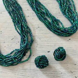 Elegant Green Beaded Necklaces and Earring Set